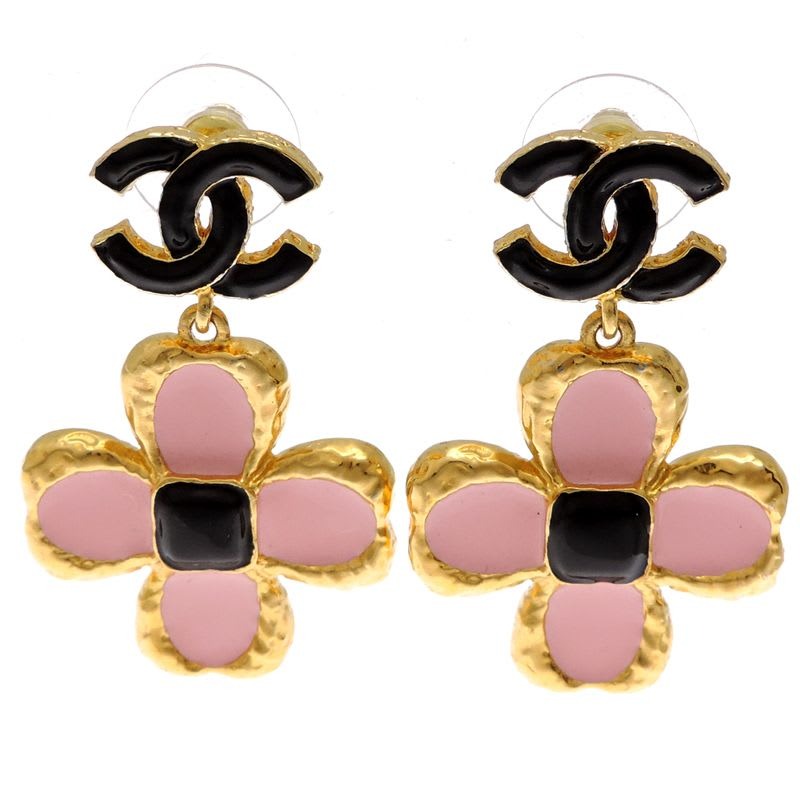 Chanel Flower Pink & Black Earrings