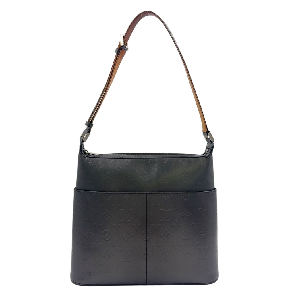 Louis Vuitton Matte Satta Monogram Calfskin Dark Gray Shoulder Bag Silver