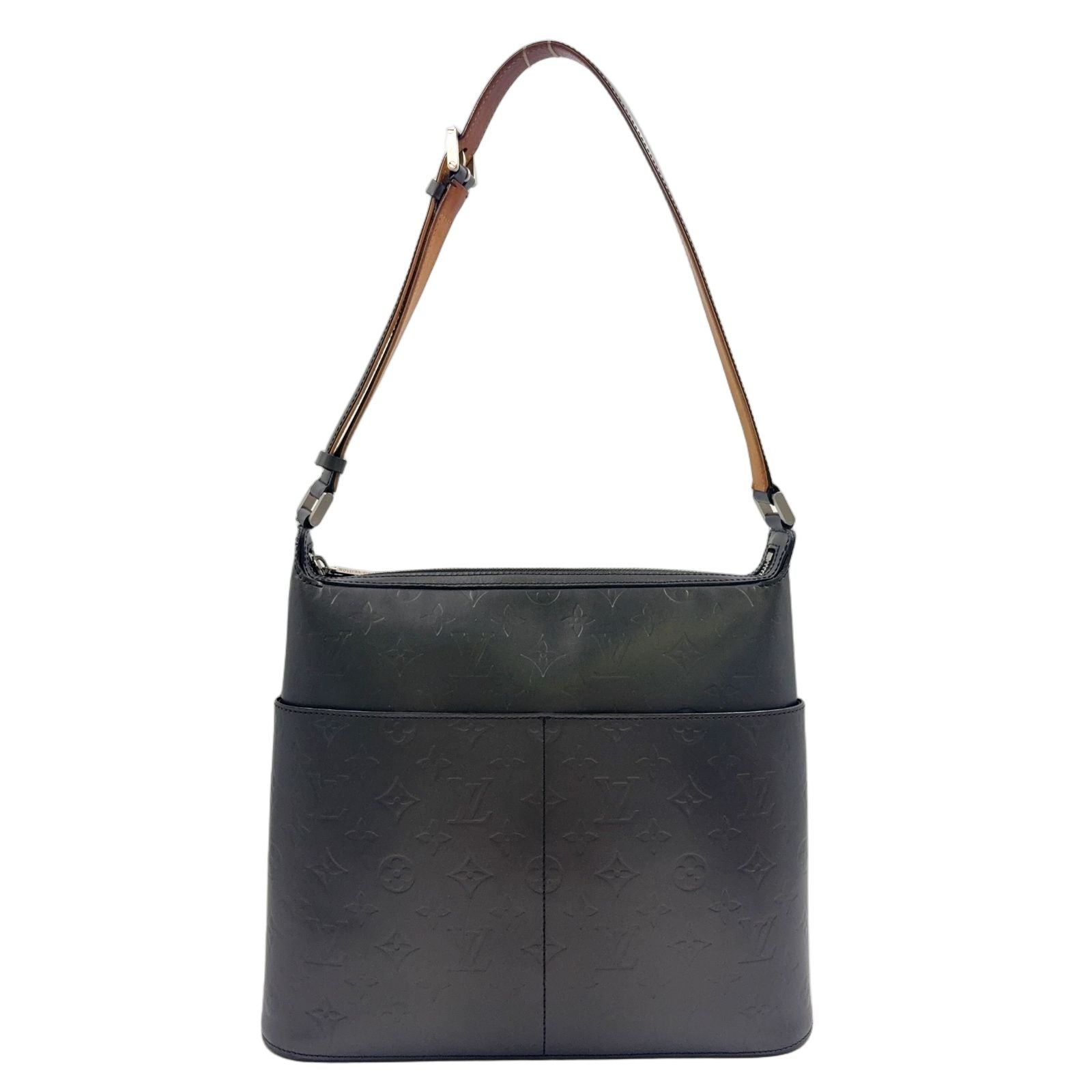 Louis Vuitton Matte Satta Monogram Calfskin Dark Gray Shoulder Bag Silver