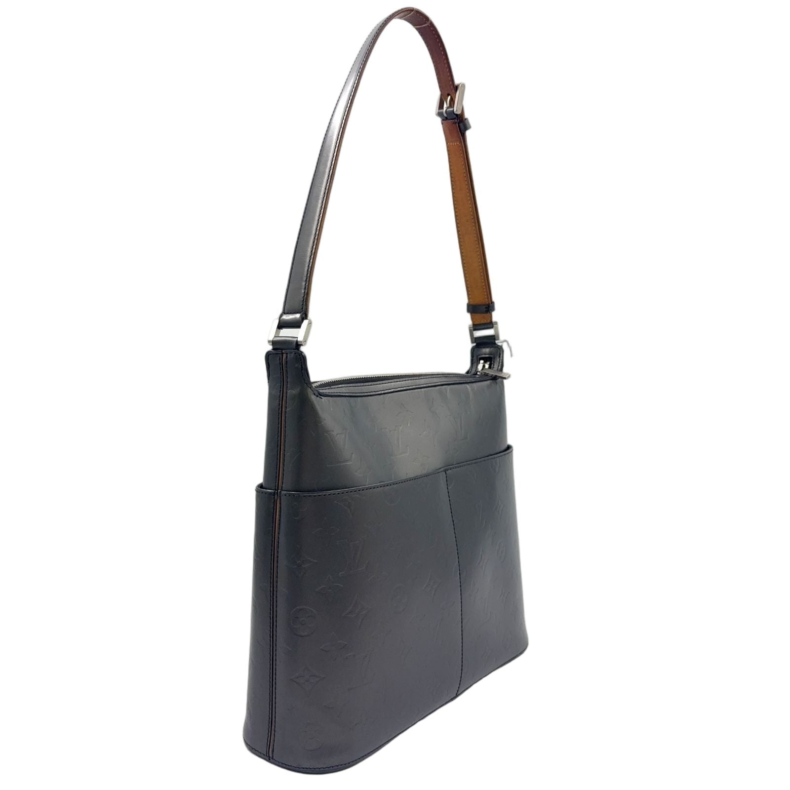 Louis Vuitton Matte Satta Monogram Calfskin Dark Gray Shoulder Bag Silver — view 2