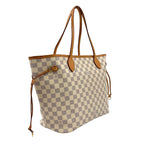 Louis Vuitton Neverfull Damier Azur Rose Velours Initial Leather White Light — view 2