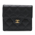 Chanel Quilted CC Logo Classic Small Flap Wallet Trifold Caviar Leather Black