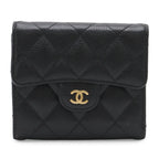 Chanel Quilted CC Logo Classic Small Flap Wallet Trifold Caviar Leather Black