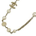Chanel CC Logo Faux Pearl Necklace White Gold
