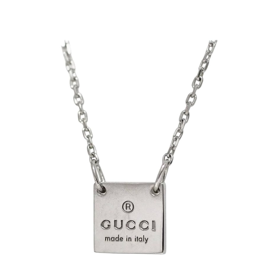 Gucci Logo Tag Necklace Silver Polished 925 Sterling Plate