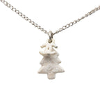 Chanel CC Logo Christmas Tree Motif Necklace Silver White Metal