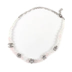 Chanel 2025 B25 P Natural Stone Rhinestone Necklace White Pink Silver