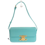 Celine Triomphe Claude Shoulder Bag Calf Turquoise Blue