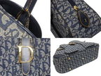 Dior Double Saddle Bag Trotter Canvas Leather Navy Gold — view 6