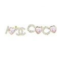 Chanel Earrings Gold Pink Metal Rhinestone I Love CC Logo