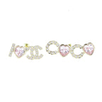 Chanel Earrings Gold Pink Metal Rhinestone I Love CC Logo