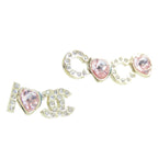 Chanel Earrings Gold Pink Metal Rhinestone I Love CC Logo — view 2