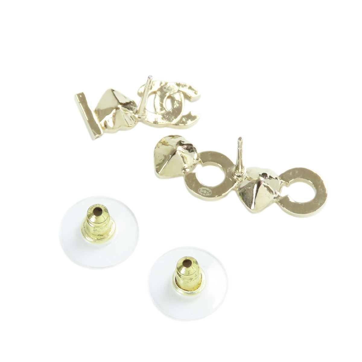 Chanel Earrings Gold Pink Metal Rhinestone I Love CC Logo — view 3