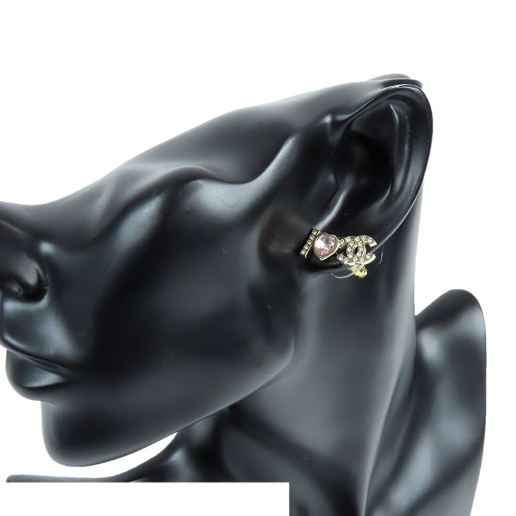 Chanel Earrings Gold Pink Metal Rhinestone I Love CC Logo — view 6