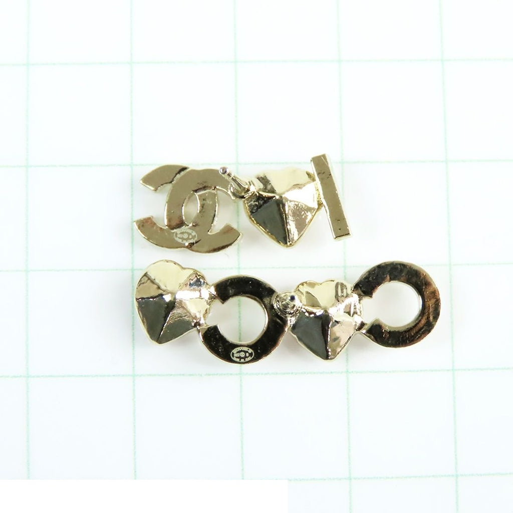 Chanel Earrings Gold Pink Metal Rhinestone I Love CC Logo — view 7