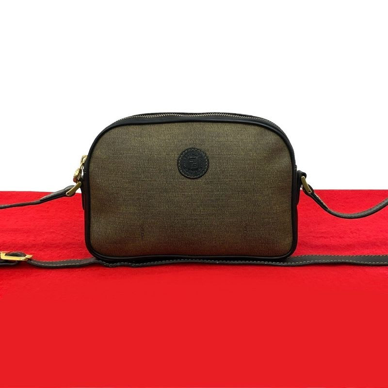 Fendi Vintage FF Logo Motif Leather Mini Shoulder Bag Pochette Sacoche Brown