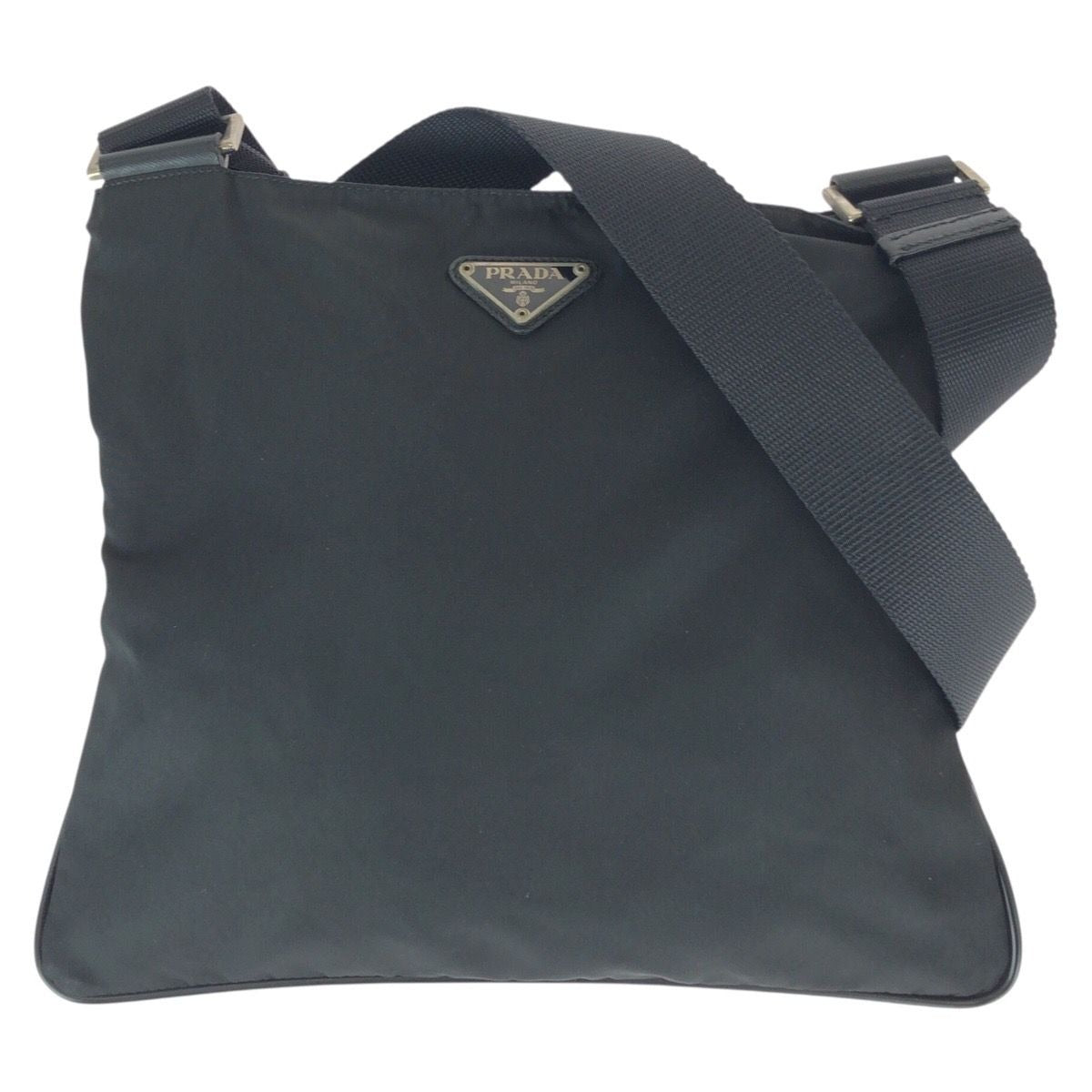 Prada Tessuto Black Silver Nylon Leather Shoulder Bag