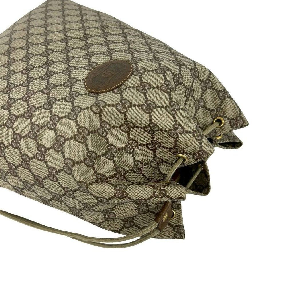 Gucci Vintage GG Logo Leather Drawstring Shoulder Bag Brown — view 4