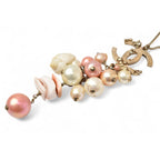 Chanel Long Necklace Pendant Chnael Coco CC Pearl Shell Motif Antique Gold Rose — view 3