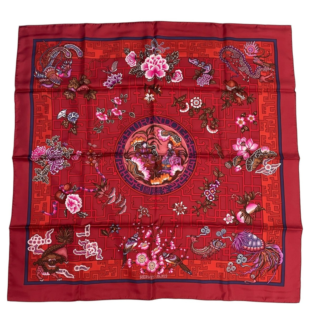 Hermes Carre 90 100% Silk Scarf Turandot Red Box — view 2