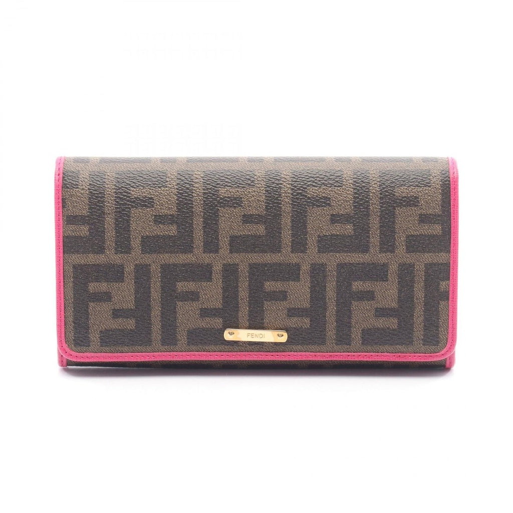 Fendi Bifold Wallet Zucca Black Magenta Leather Canvas Brown. Black. Pink