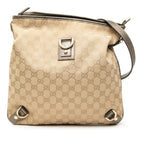 Gucci GG Canvas Abbey Crossbody Bag Beige Brown Leather
