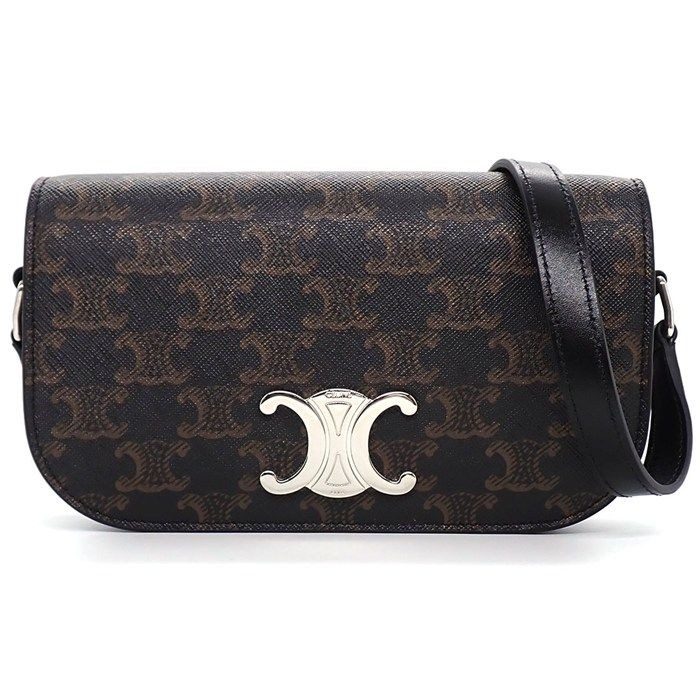 Celine Small Triomphe Cross Black Canvas Calfskin Crossbody