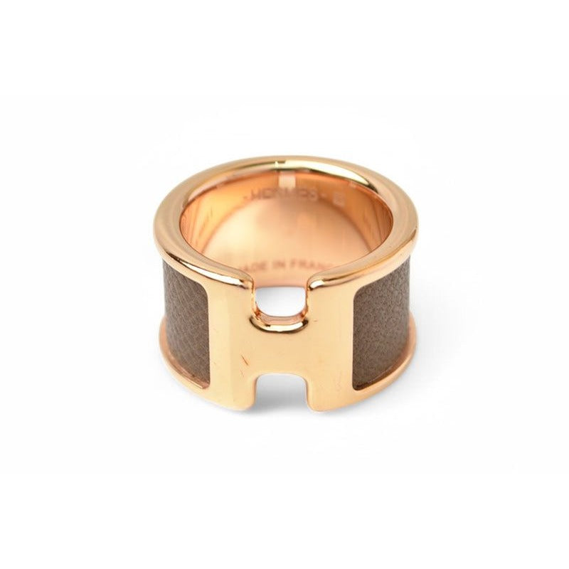 Hermes Ring Olympe GM Leather Metal Size S 11 Etoupe — view 2
