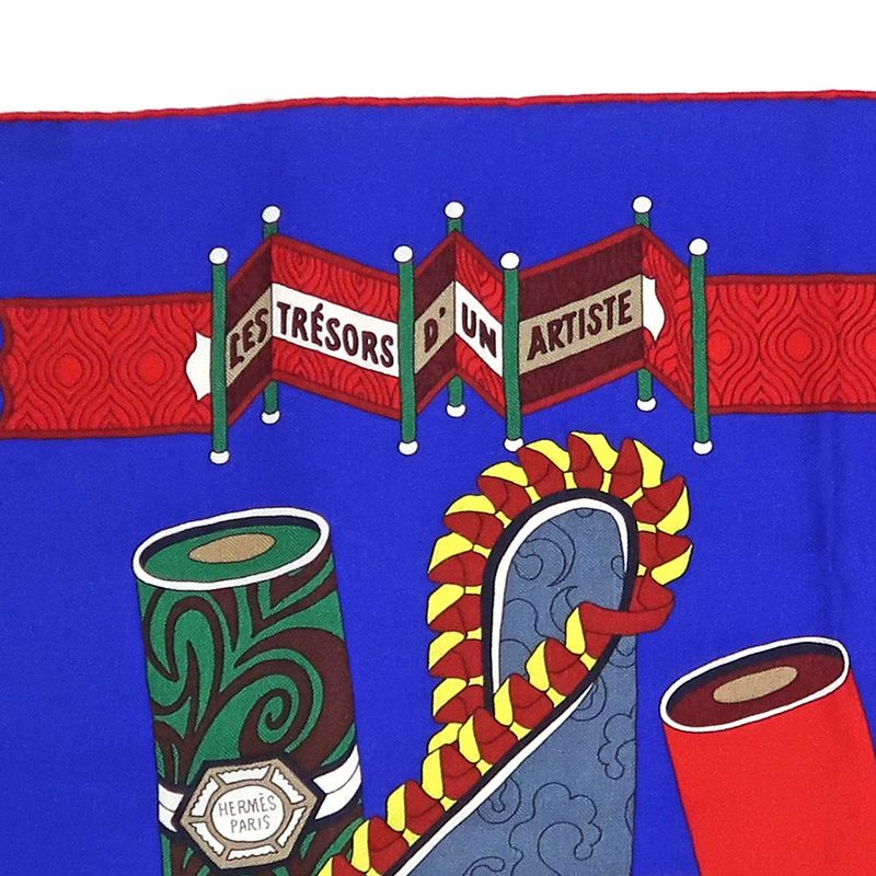 Hermes Carre 140 LES Tresors D UN Artiste Scarf Cashmere Silk Blue — view 7