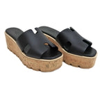 Hermes Eze Sandals Size 39 Leather Black Cork Thick Sole — view 2