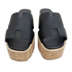 Hermes Eze Sandals Size 39 Leather Black Cork Thick Sole — view 3