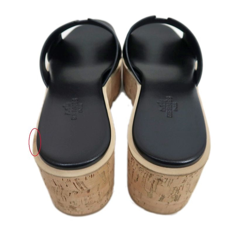 Hermes Eze Sandals Size 39 Leather Black Cork Thick Sole — view 4