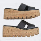 Hermes Eze Sandals Size 39 Leather Black Cork Thick Sole — view 6