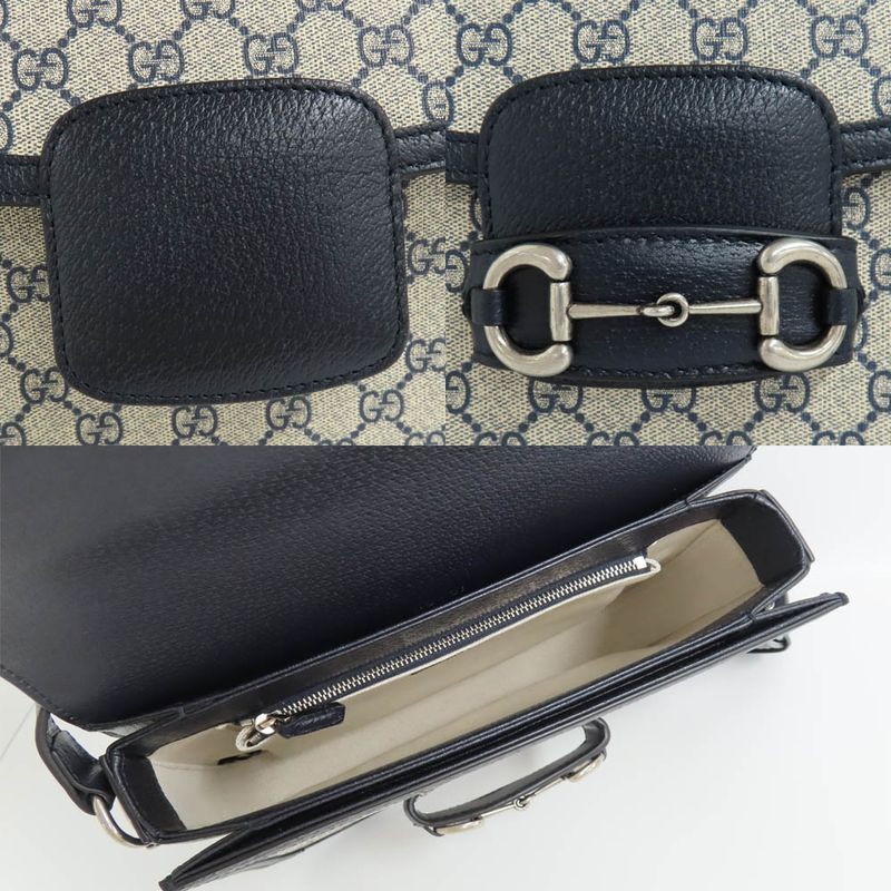 Gucci Horsebit 1955 Medium Shoulder Bag Navy GG Supreme — view 7