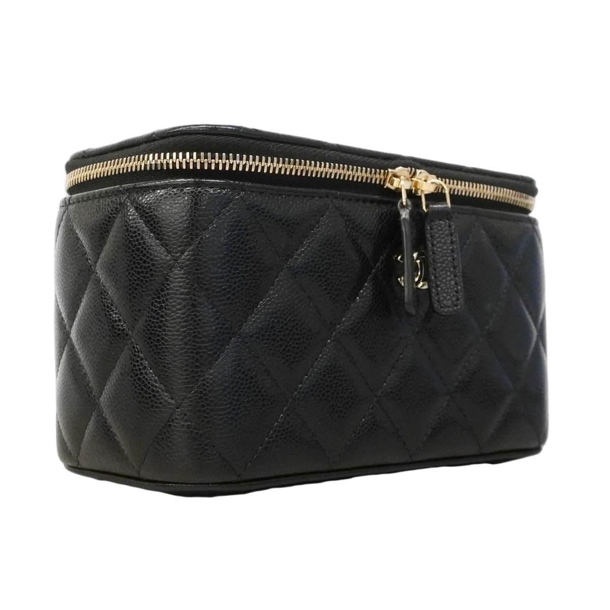 Chanel Vanity Bag Quilted Caviar Leather Black Champagne Gold — view 2