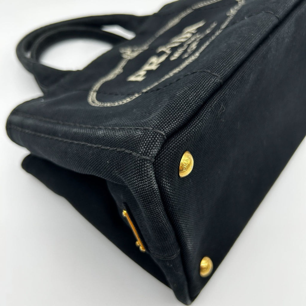Prada 2-Way Canvas Tote Black Canapa PM Nero Tarco — view 8