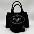Prada 2-Way Canvas Tote Black Canapa PM Nero Tarco