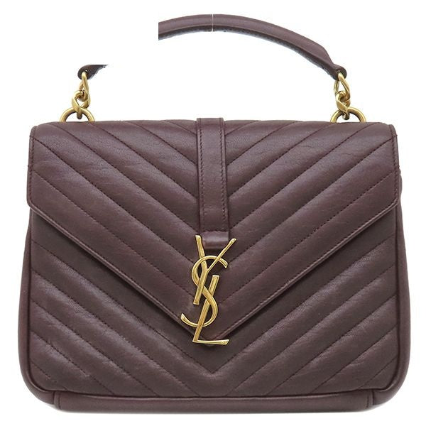 Saint Laurent 2-Way Bag Carre Leather Bordeaux Gold YSL Cassandra Handbag