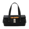 Gucci Banboo Hand Bag GG Canvas Leather Black Silver