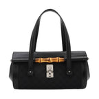 Gucci Banboo Hand Bag GG Canvas Leather Black Silver