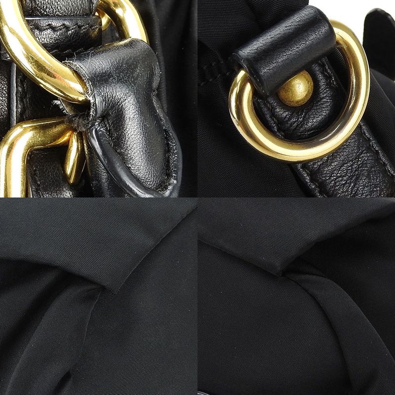 Prada Handbag 2-Way Nylon Leather Black Everyday Casual Gold Hardware — view 4