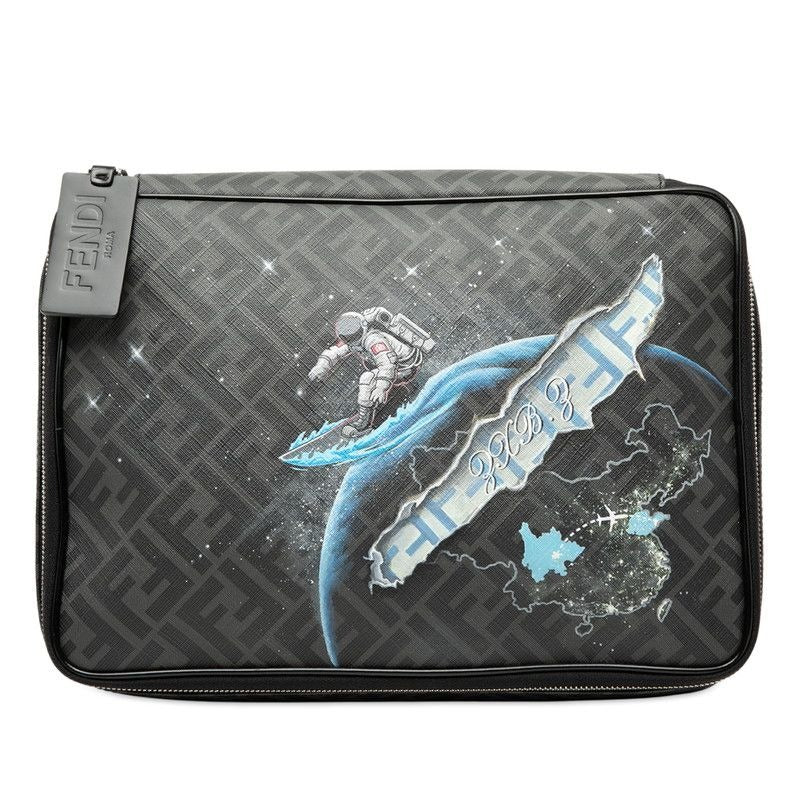 Fendi Zucca Second Bag Clutch 7 N0115 Gray Multicolor Leather — view 2