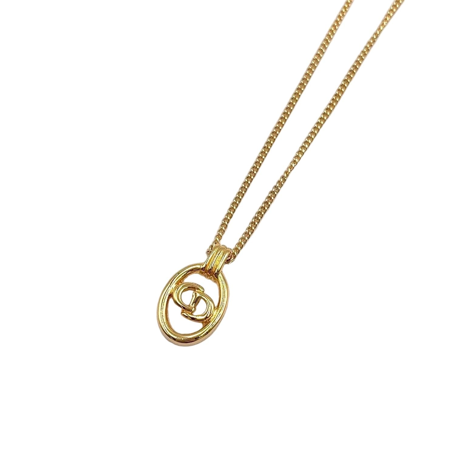 Dior CD Logo Oval Frame Gold Plated Necklace