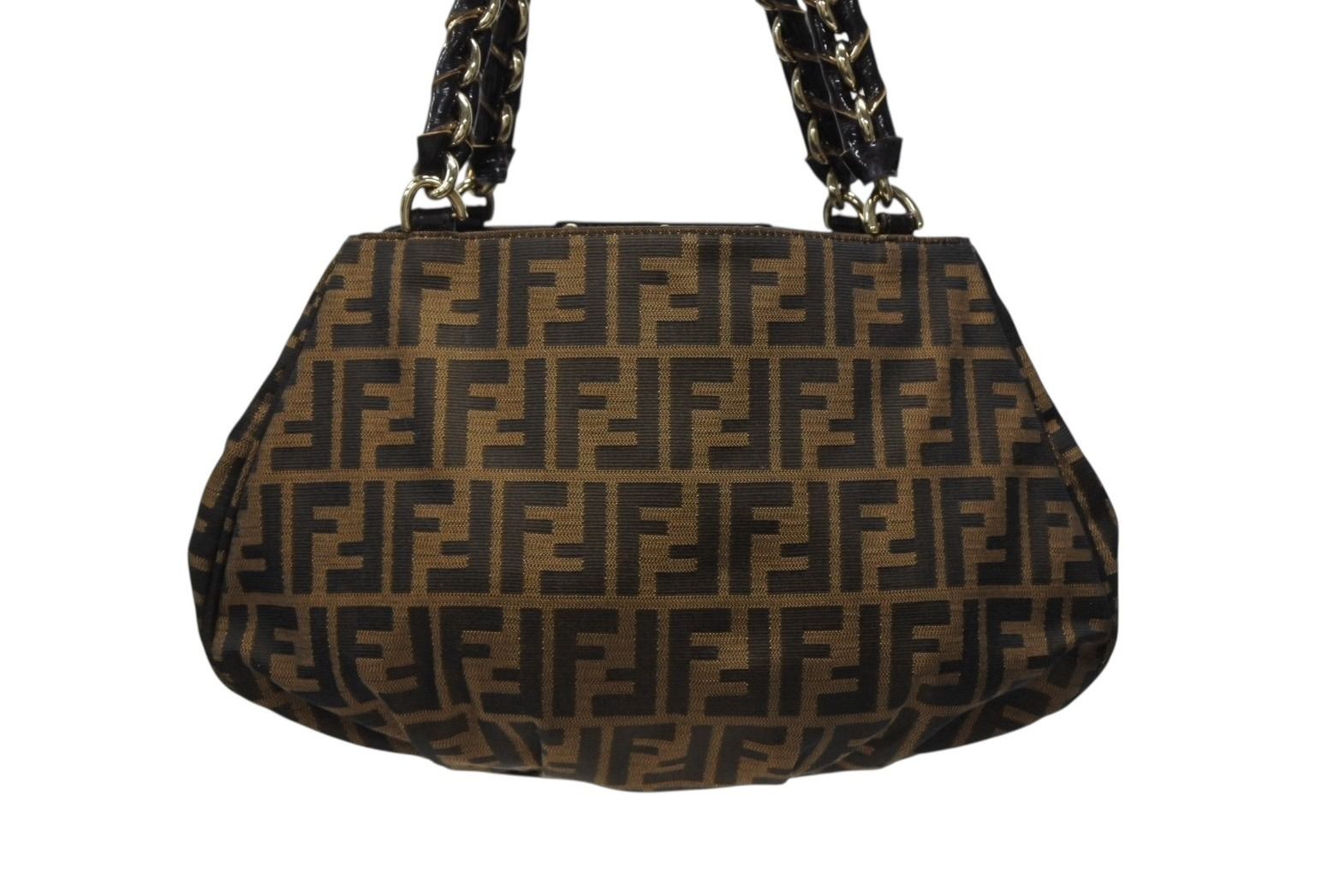Fendi Handbag Zucca Pattern Canvas Leather Brown Black Gold — view 3