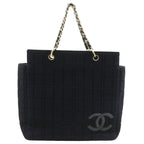 Chanel Chain Chocolate Bar CC Logo Jersey Black Tote