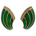 Dior Rhinestone Earrings Gold Plated Green