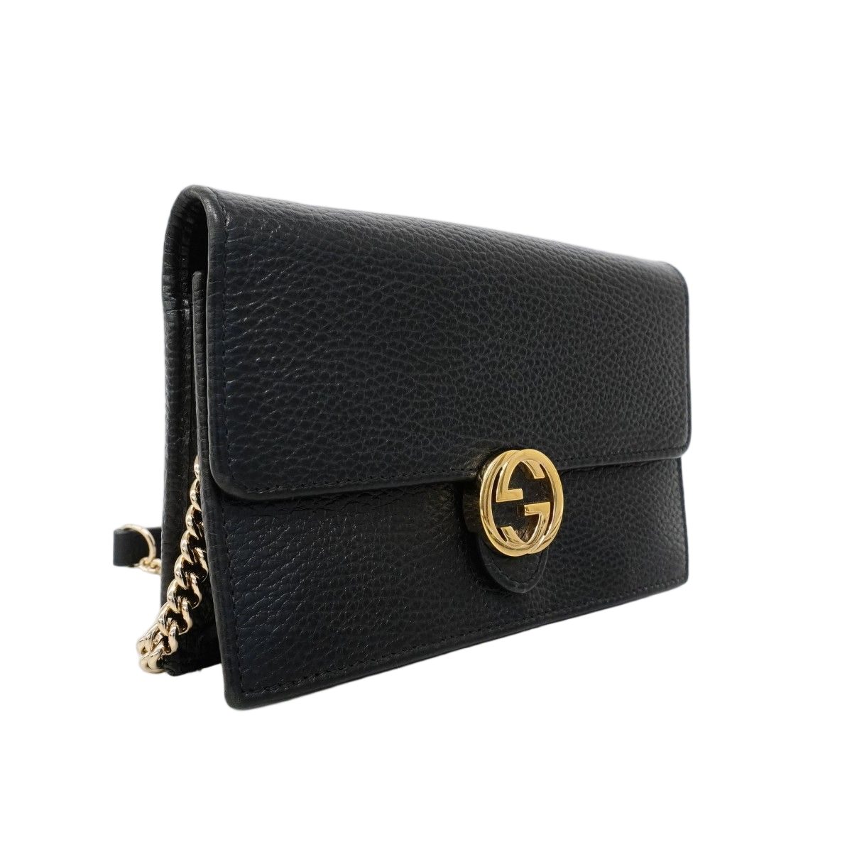 Gucci Shoulder Wallet Interlocking Leather Black Gold — view 2