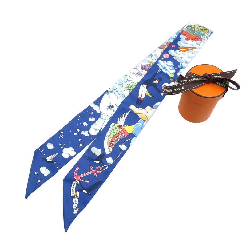 Hermes Twilly Sur Mon Nuage My Clouds Silk Marine Ciel Scarf 0085 — view 3