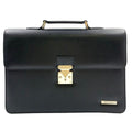Saint Laurent YSL Logo Plate Leather Black Business Bag Silver