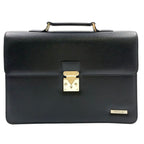 Saint Laurent YSL Logo Plate Leather Black Business Bag Silver